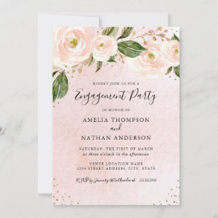 Gold Blush Pink Floral Engagement Party Invitation