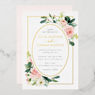 Gold Blush Pink Floral Frame Wedding 