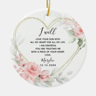 Gold Blush Pink Floral Heart Mother of The Groom Ceramic Tree Decoration