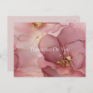 Gold Blush Pink Floral Thinking of you Postcard