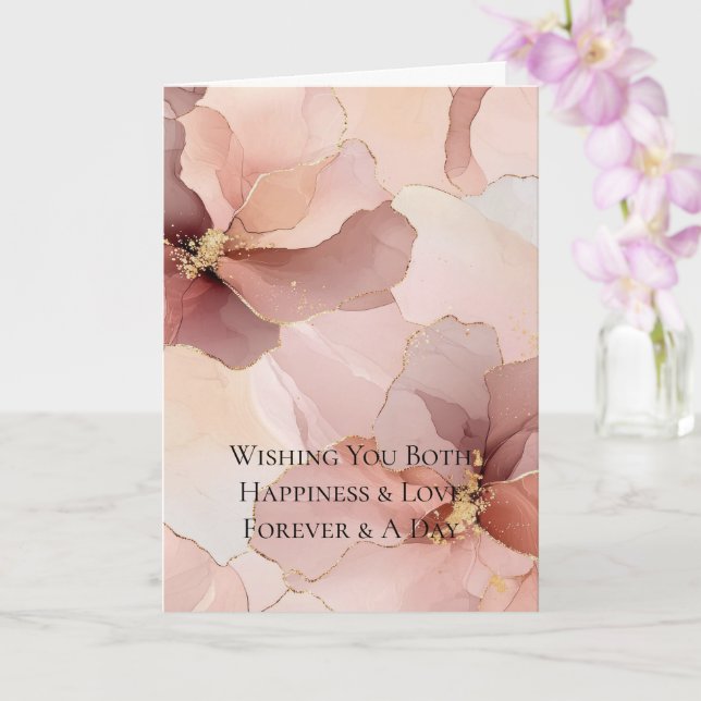 Gold Blush Pink Flowers Wedding Card (Orchid)