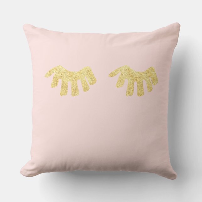 Gold Blush Pink Glam Eyelashes Cushion (Front)