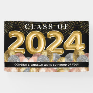 Gold Blush PInk Glitter Class of 2024 Graduation Banner