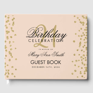 Gold Blush Pink Glitter Confetti 21st Birthday Guest Book