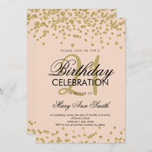 Gold Blush Pink Glitter Confetti 21st Birthday Invitation