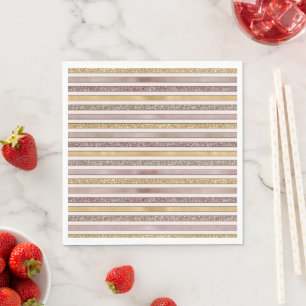 Gold Blush Pink Glitter Glitzy Stripes Napkin