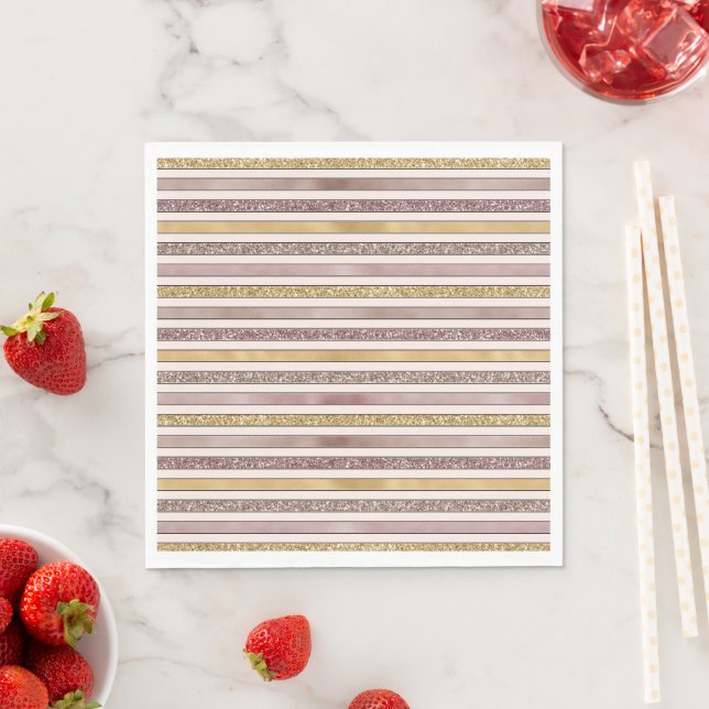 Gold Blush Pink Glitter Glitzy Stripes Napkin (Insitu)
