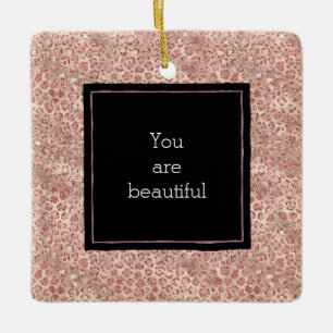Gold Blush Pink Glitter Leopard Print Ceramic Ornament