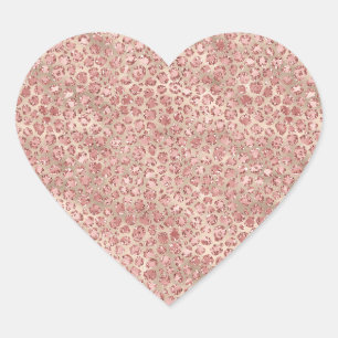 Gold Blush Pink Glitzy Glitter Leopard Print Heart Sticker