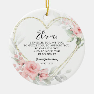 Gold Blush Pink Heart Geometric Godparents Ceramic Tree Decoration