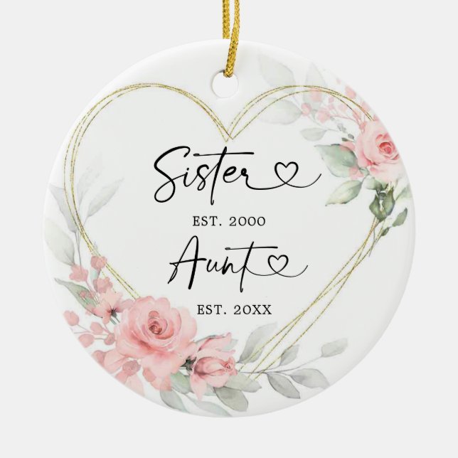 Gold Blush Pink Heart Geometric New Aunt Ceramic Tree Decoration (Front)