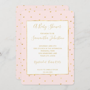 Gold Blush Pink Little Hearts Baby Shower Invitation