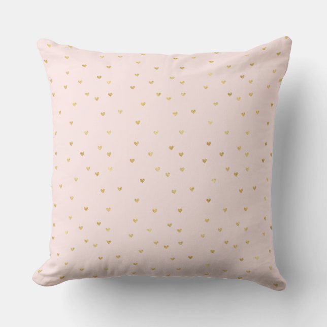 Gold Blush Pink Little Hearts Cushion (Front)