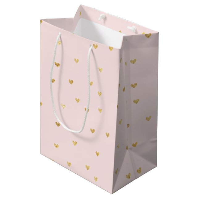 Gold Blush Pink Little Hearts Medium Gift Bag (Front Angled)