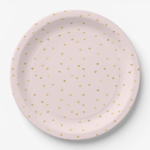 Gold Blush Pink Little Hearts Paper Plate