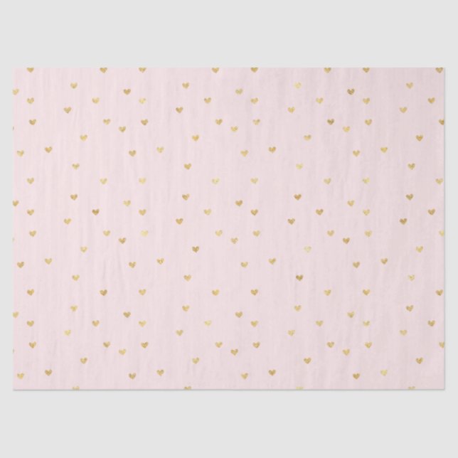 Gold Blush Pink Little Hearts Tissue Paper (Front)