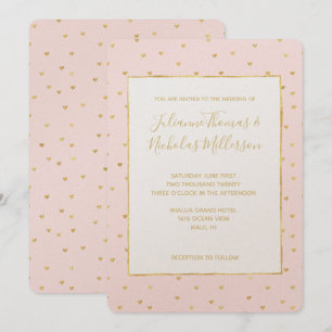 Gold Blush Pink Little Hearts Wedding Invites