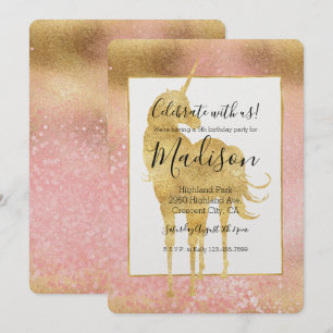 Gold Blush Pink Magical Unicorn Birthday Invitation