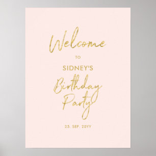Gold & Blush Pink Modern Birthday Party Welcome Poster
