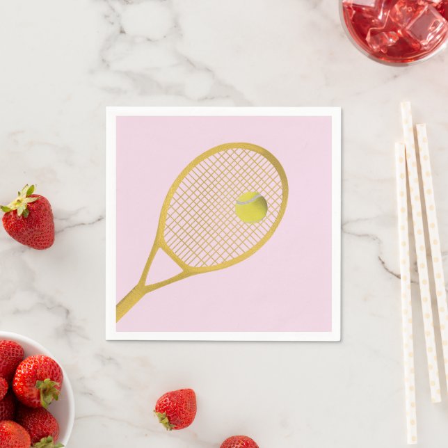 Gold & Blush Pink Modern Tennis Ball Racket  Napkin (Insitu)