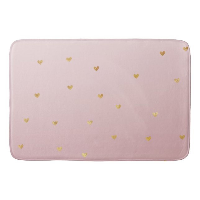 Gold Blush Pink Ombre Hearts Bath Mat (Front)