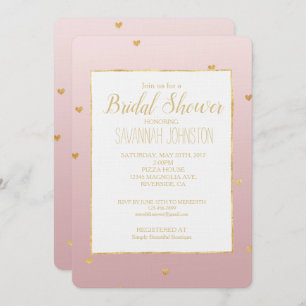 Gold Blush Pink Ombre Hearts Invitation