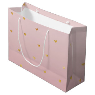 Gold Blush Pink Ombre Hearts Large Gift Bag