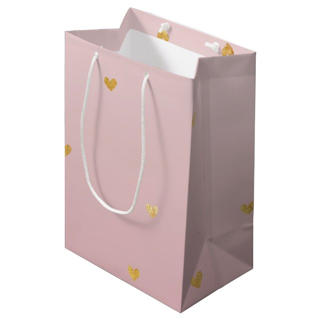 Gold Blush Pink Ombre Hearts Medium Gift Bag (Front Angled)