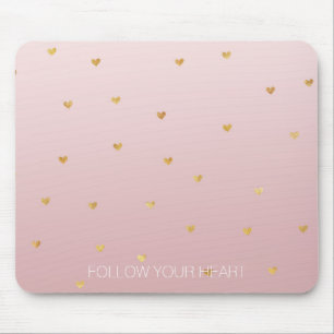 Gold Blush Pink Ombre Hearts Mouse Mat