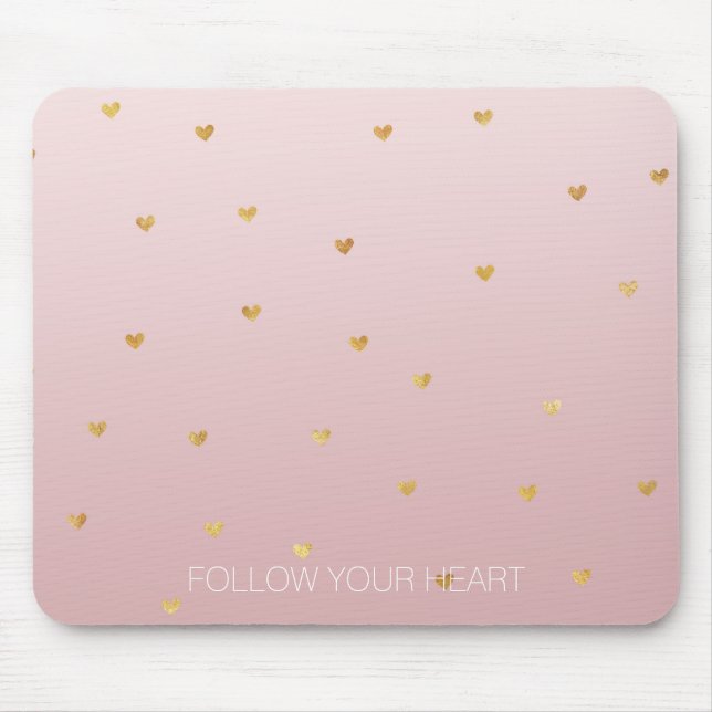 Gold Blush Pink Ombre Hearts Mouse Mat (Front)