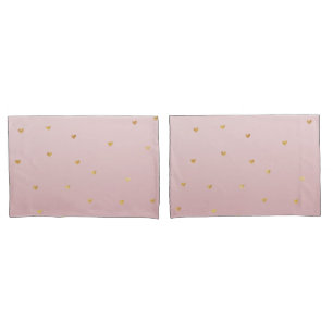 Gold Blush Pink Ombre Hearts Pillowcase
