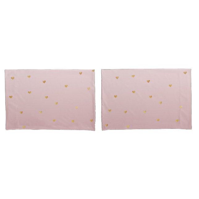 Gold Blush Pink Ombre Hearts Pillowcase (Front-Set)