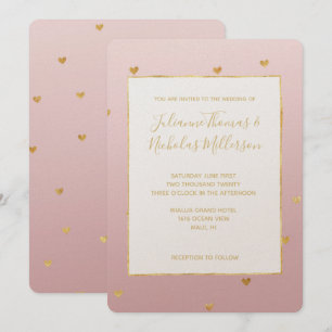 Gold Blush Pink Ombre Hearts Wedding Invitation