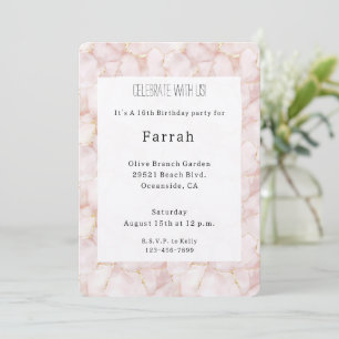 Gold Blush Pink Rose Petals Floral Birthday   Invitation