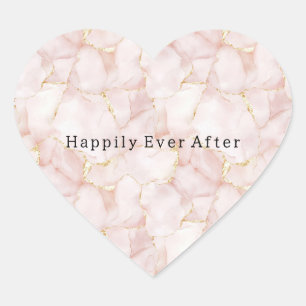 Gold Blush Pink Rose Petals Floral Wedding Heart Sticker