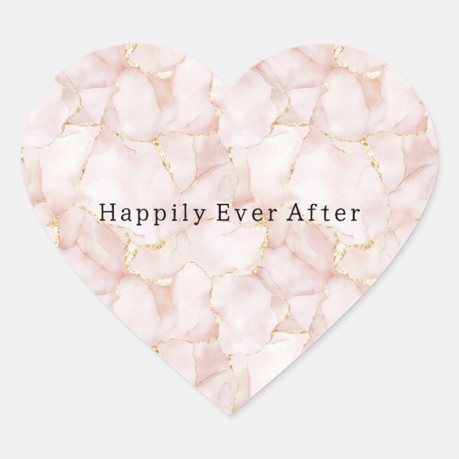 Gold Blush Pink Rose Petals Floral Wedding Heart Sticker (Front)