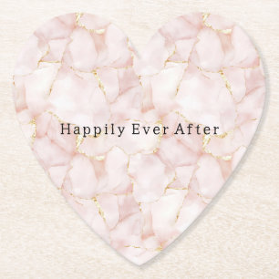 Gold Blush Pink Rose Petals Floral Wedding Paper Coaster