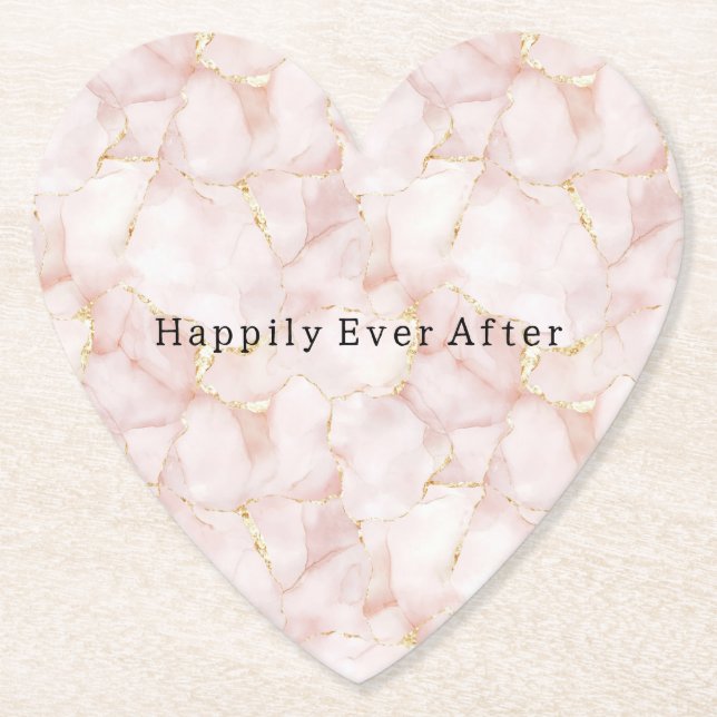 Gold Blush Pink Rose Petals Floral Wedding Paper Coaster (Front)