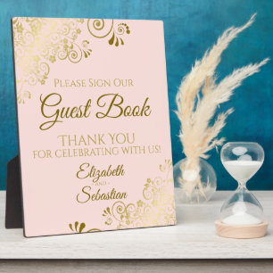 Gold & Blush Pink Sign Our Guest Book Wedding Plaque