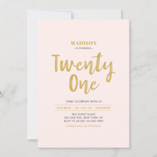 Gold & Blush Pink Simple 21st Birthday Party Invitation