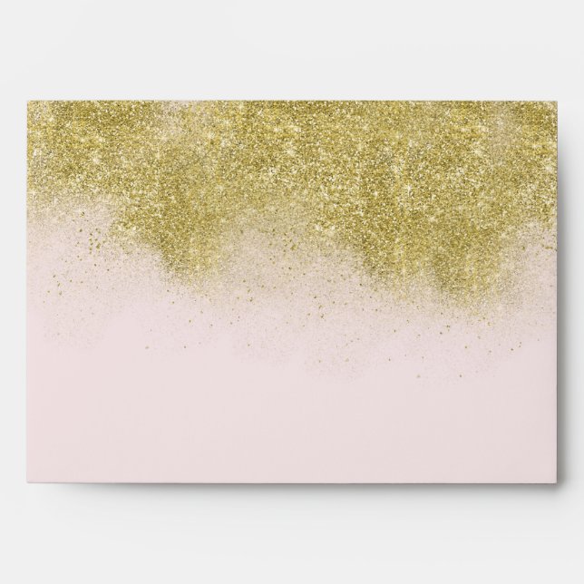Gold Blush Pink Sparkle Faux Glitter Personalised Envelopes (Front)