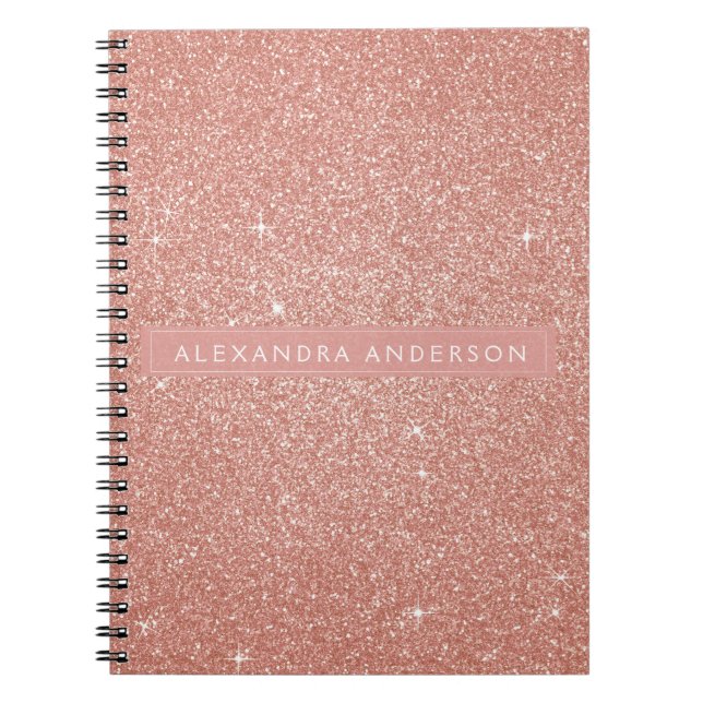 Gold Blush Pink Sparkle Glitter Monogram Notebook (Front)