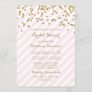 Gold Blush Pink Stripes Bridal Shower Invitations