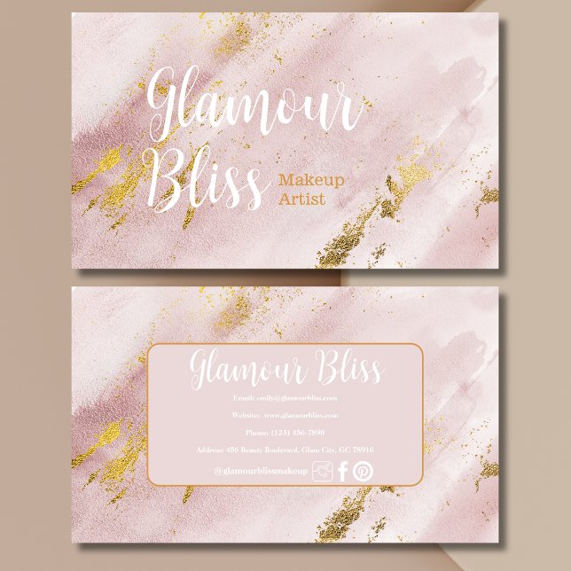 Gold Blush Pink Stylish Makeup Artist Salon Business Card (Creator Uploaded)