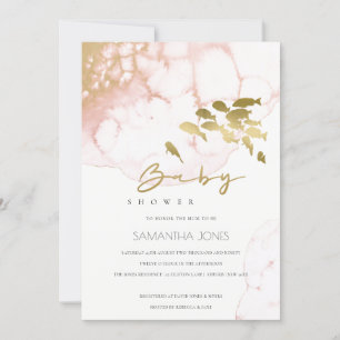 Gold Blush Pink Underwater Fish Baby Shower Invite
