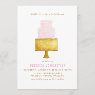 Gold Blush Pink Wedding Cake Bridal Shower Invitation