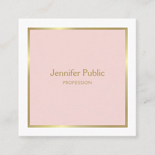 Gold Blush Pink White Elegant Modern Template Square Business Card (Front)