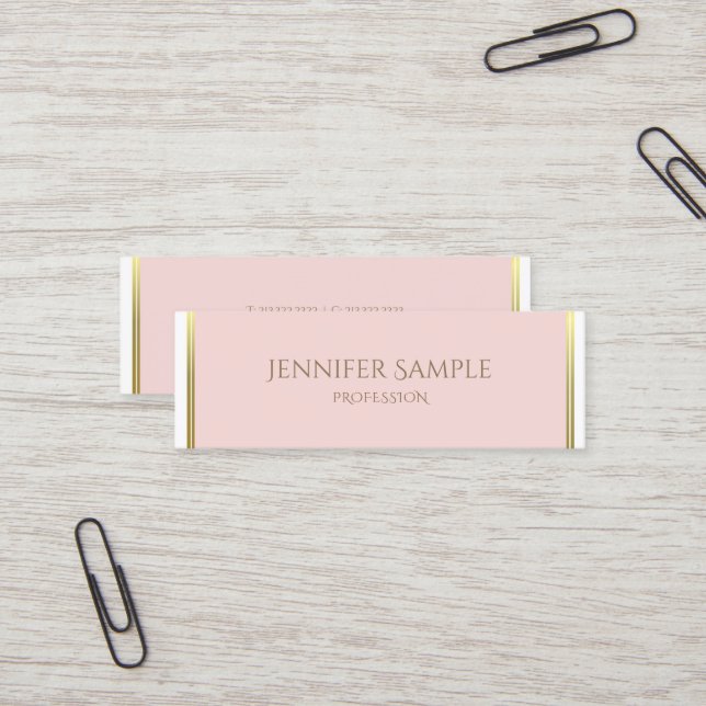 Gold Blush Pink White Luxe Plain Professional Mini Business Card (Front/Back In Situ)