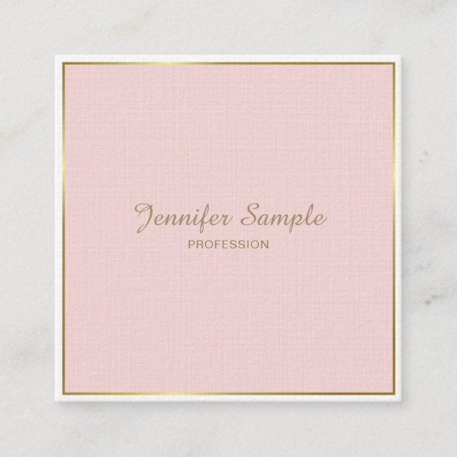 Gold Blush Pink White Modern Elegant Luxury Trendy Square Business Card (Front)