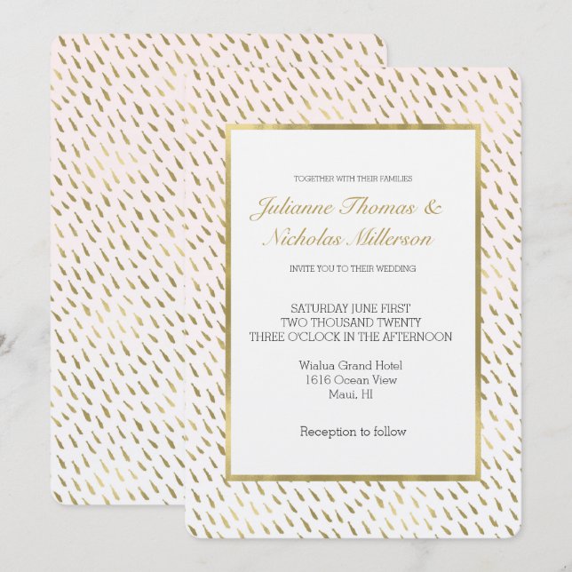Gold Blush Pink White Ombre Abstract Wedding Invitation (Front/Back)